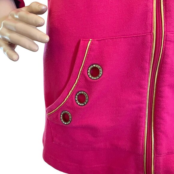 Quacker Factory Pink Zip-Up Jacket With Gold Accents Large Long Sleeves - Picture 7 of 14